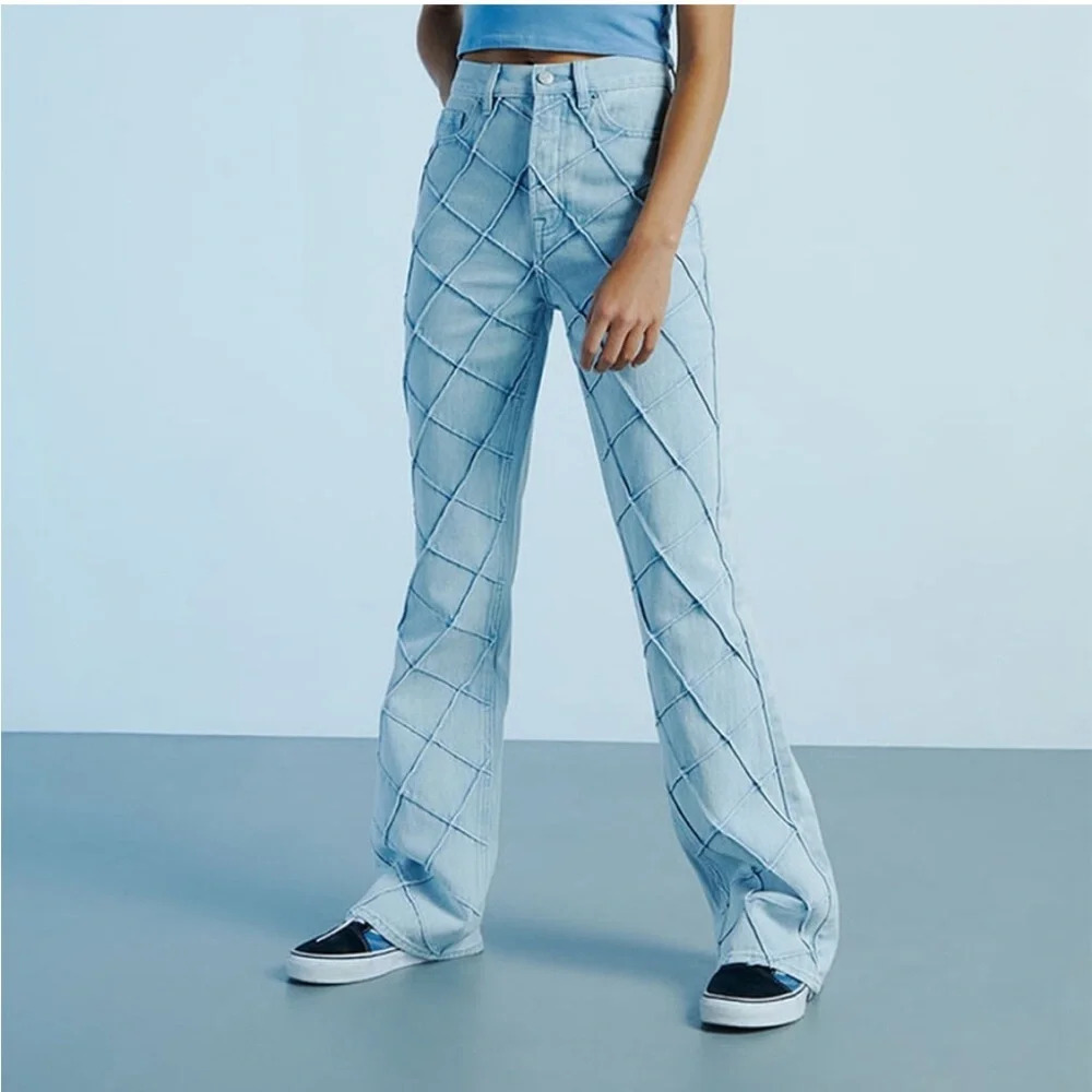 Pacsun Light blue Pintuck High‎ Rise Bootcut Flare Lattice Diamond jeans 24